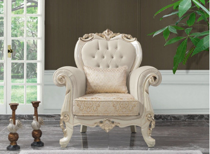 Single-seater armchair wingback armchair fabric beige polyester wood baroque